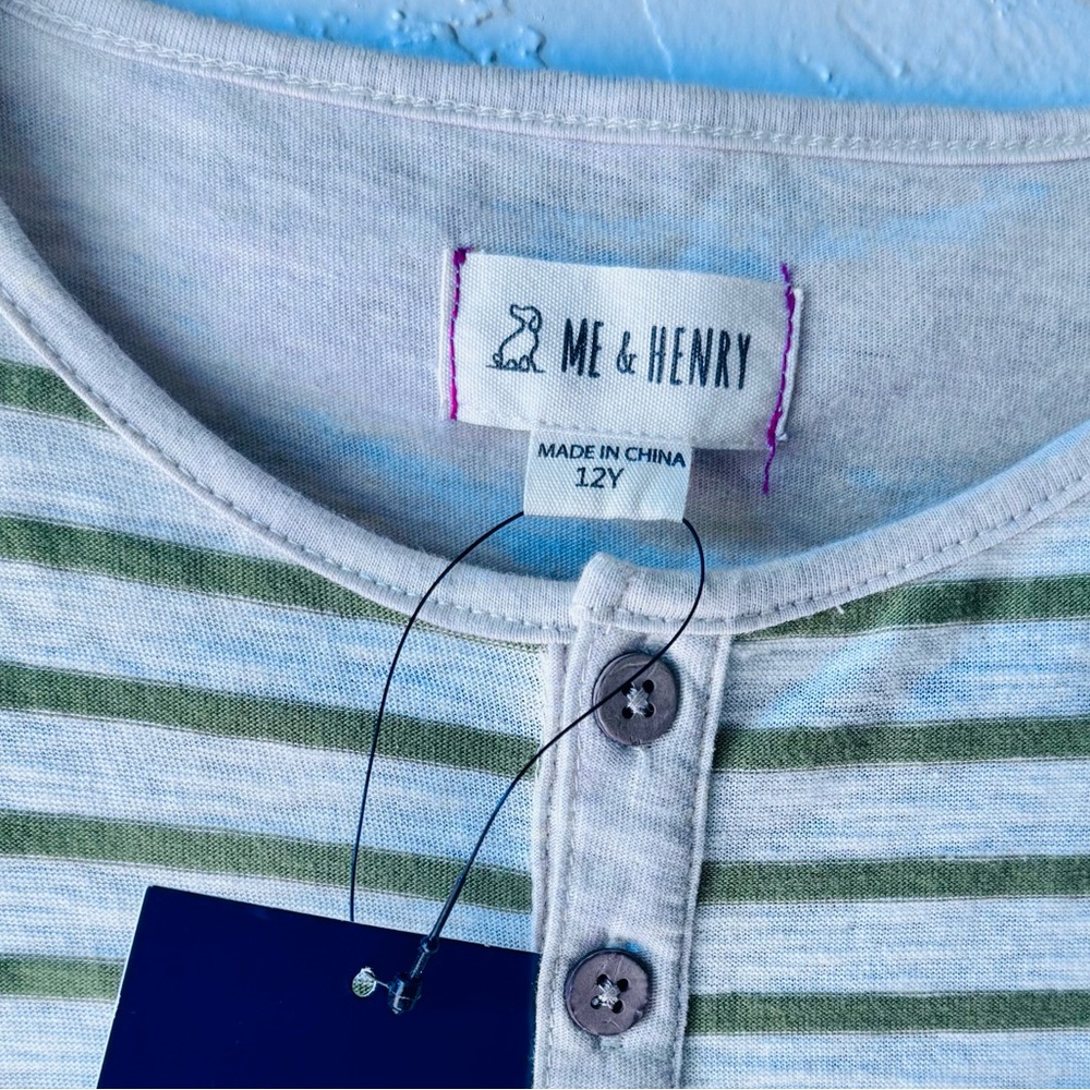 Me & Henry Green White Long Sleeve Striped Tee Size 12Y NWT - Picture 4 of 4